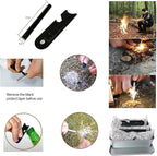 Survival Fire Starter Kit – 6 Bags Magnesium Shavings, 3.15" Ferro Rod, Wax Rope, Emergency Blanket, 14-in-1 Multi Tool Card, Wire Saw, Outdoor Camping Hiking Gear with Waist Bag