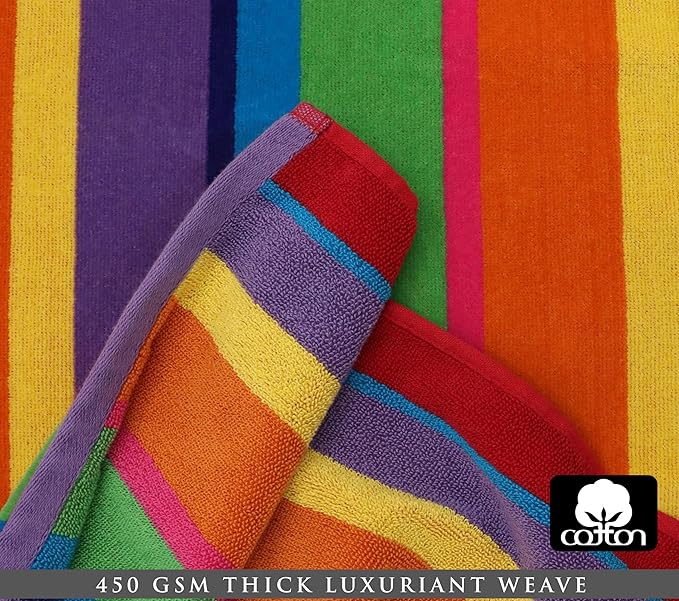 COTTON CRAFT Oversized Beach Towels - 2 Pack Summer of Siam XXL 35x84- The Big Kahuna 7 Foot Extra Large Beach Blanket Towel - Big & Tall - 100% Cotton Velour Plush Soft Luxury - Multi Color Stripe