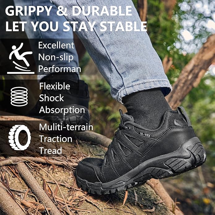 SHULOOK Men's Waterproof Hiking Shoes Lightweight Anti Slip Outdoor Ankle Boots Breathable Hike Trekking Trails Shoe