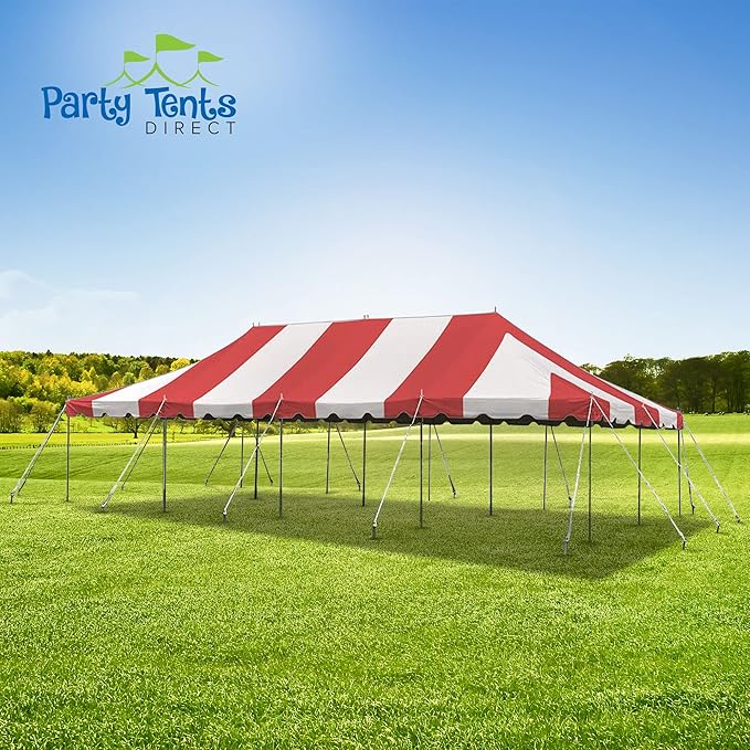 Party Tents Direct 20'x40' Weekender Canopy Pole Tent - Easy Up Canopy Tent with 160 Person Capacity - Outdoor Canopies for Parties, Weddings, & Events (Red/White Top)