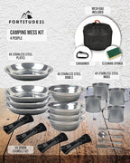 Stainless Steel Camping Mess Kit - Person's Complete Picnic & Camp Dish Set, Includes Plate, Bowl, Cup & Utensils