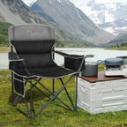 Oversized Folding Camping Chair, Heavy Duty Support 500LBS Outdoor Chair with Cup Holder Storage and Cooler Pouch, Collapsible Padded Arm Chair for Sports Garden Beach Fishing, Black