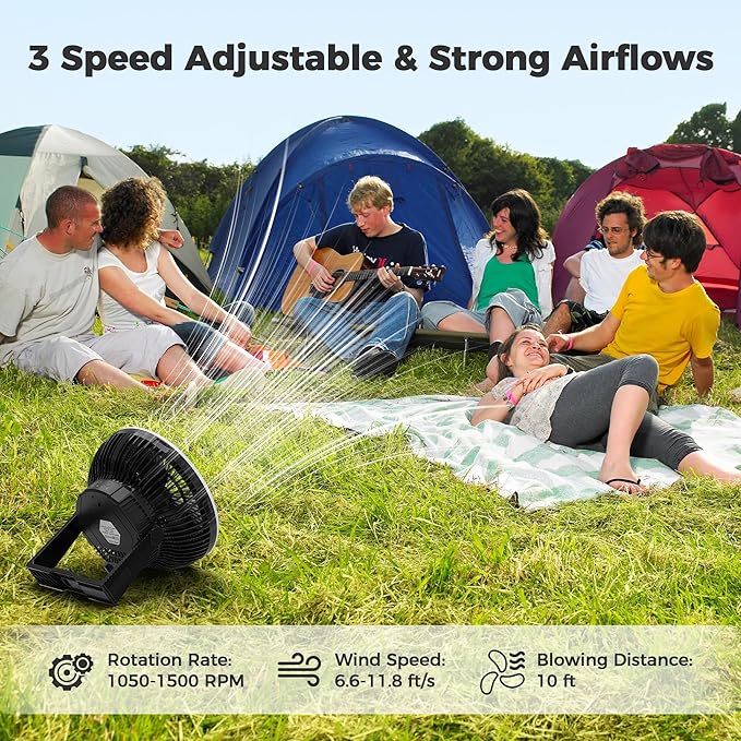 8-Inch Portable Camping Fan with LED Lantern, 10000mAh Rechargeable Battery Operated Tent Fan, 3 Speeds Table Fan with Light & Hook for Camping RV Travel Jobsite Hurricane Power Outage