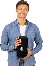 BlueHills Travel Blanket Pillow Rolled Premium Soft Plush Airplane Throw Traveling Accessories Gifts Compact in a Bag 70 X 48 inches Long Plane Flight Portable Lightweight Black R05