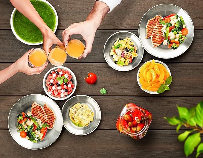 Stainless Steel Plate Set - 8.5 inch Ultra-Portable Dinnerware Set BPA Free Plates for Outdoor Camping | Hiking | Picnic | BBQ | Beach