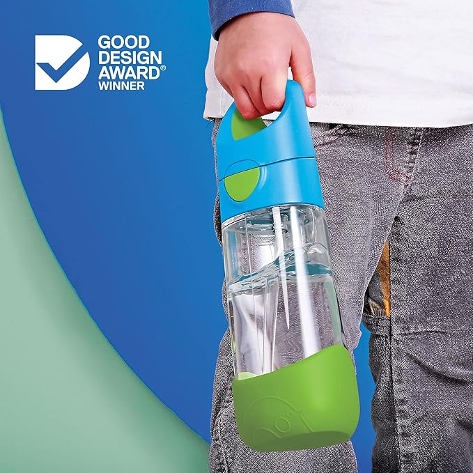 b.box Kids Water Bottle – 20oz Tritan Toddler Drink Bottle with Straw for School, Daycare, Travel w/Easy-Grip Triangular Design, Leak Proof Lid & Handle, BPA Free, Dishwasher Safe (Indigo Rose)