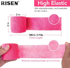 RISEN Cohesive Bandage 2” x 5 Yards, 6 Rolls, Self Adherent Wrap Medical Tape, Adhesive Flexible Breathable First Aid Gauze Ideal for Stretch Athletic