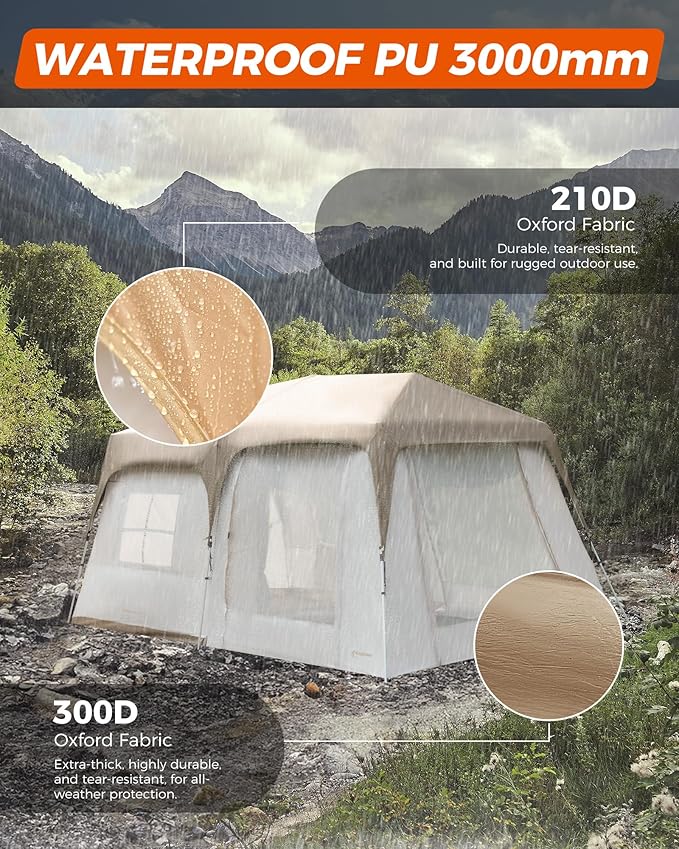 KingCamp Camping Tent 6-8 Person, Weatherproof Hot Tent Large Family Cabin Tents with Stove Jack, Waterproof & Windproof for Family Camping & Outdoor Parties