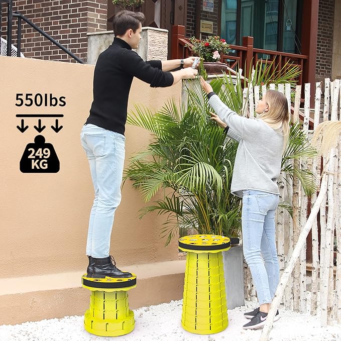 ALEVMOOM Upgraded Telescoping Collapsible Stool with Cushion, Folding Stool with Printing Portable Retractable Foldable Seat Max Load 550lbs for Adults Camping Fishing Outdoor