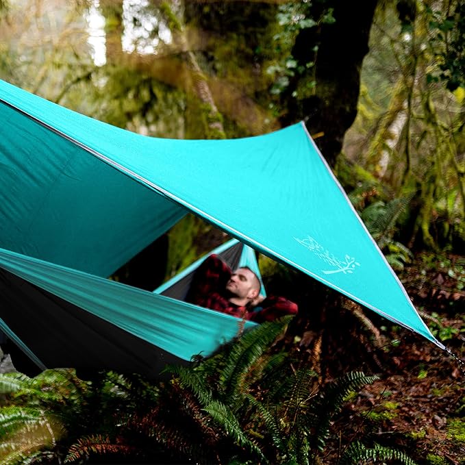 Wise Owl Outfitters Hammock Rain Fly – Waterproof Camping Tarp Cover with Tent Stakes & Carry Bag, Ultralight Shelter for Backpacking & Outdoor Shade
