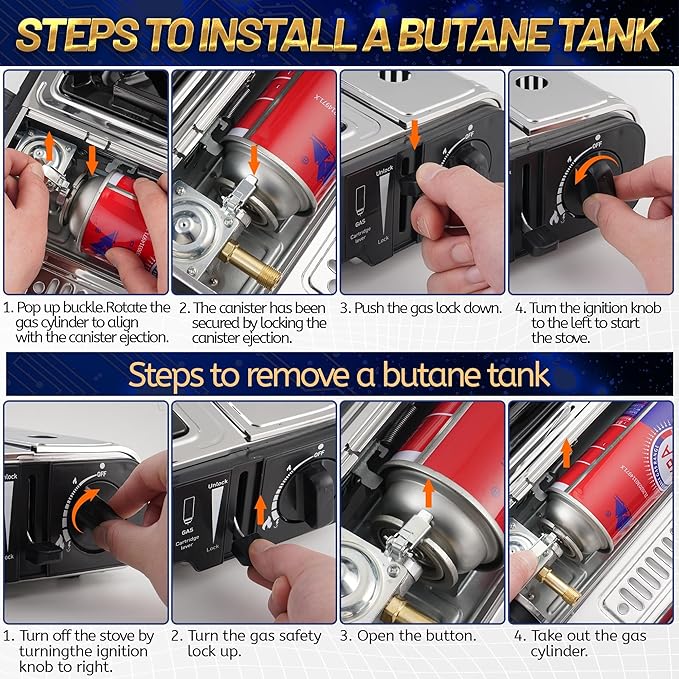 Propane or Butane Stove with Windblocker, Dual Fuel 10,000 BTU Stainess Steel Propane Stove for Camping(TANK not included)