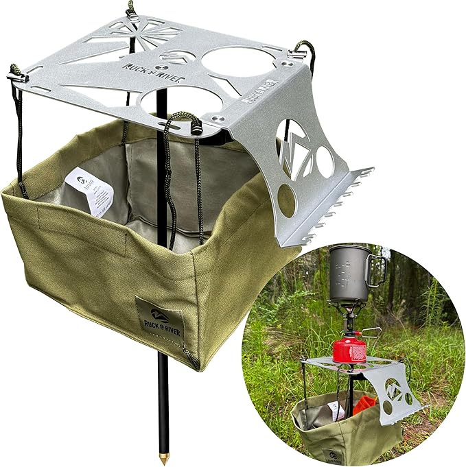 Ruck & River Camping Table - Compact and Lightweight 8"x8" Aluminum Top with Cup Holders, Adjustable Height, Easy to Assemble, Portable Outdoor Table for Camping, Hiking, Fishing, Beach, Hammock