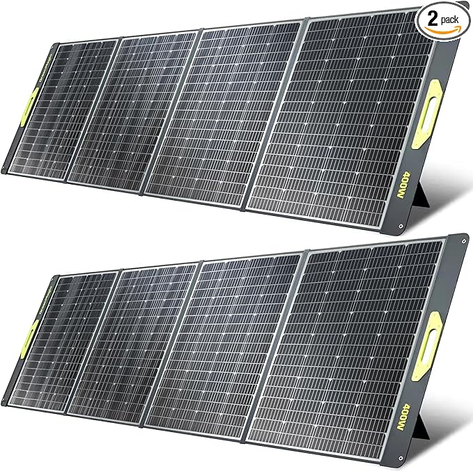 800W Portable Solar Panel, 2pcs 400W Portable Solar Panels 39V, 23% Efficiency Foldable IP67 Waterproof Adjustable Kickstands, Off-Grid Power Smart Sunlight Alignment via Suncast, for Camping, RV