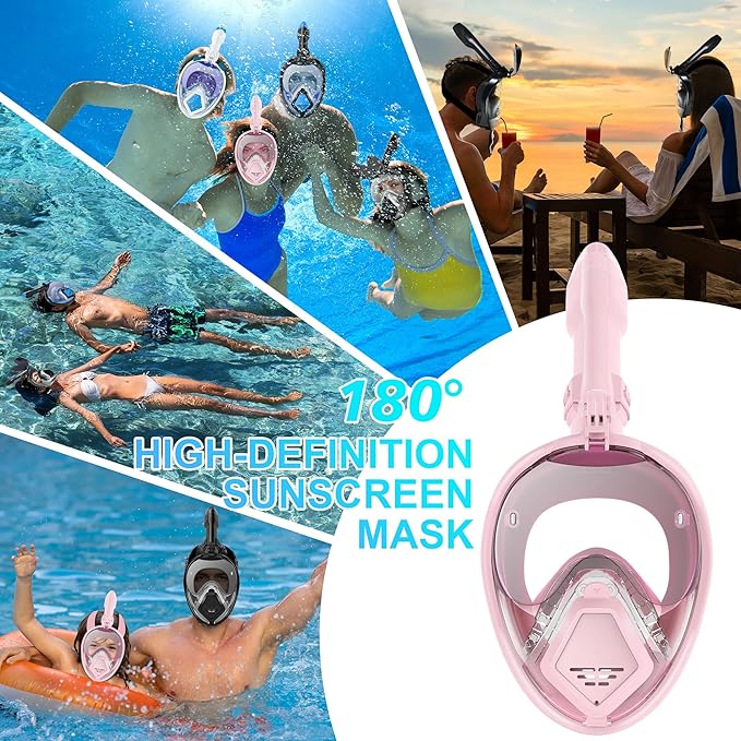 Devilfish Full Face Snorkel Mask Adults, Dry Top System Snorkeling Set with Foldable Sunglasses, 180 Degree Panoramic View Snorkel Gear, Scuba Diving Masks Anti-Leak & Anti-Fog