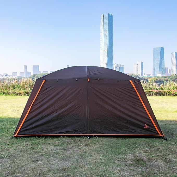 KTT Large Family Cabin Tent 10-12 Person,14.1X10X6.58ft,2 Rooms,3 Storage Pockets,2 Bay-Windows 3 Doors and 3 Windows with Mesh,Straight Wall,Waterproof,Double Layer,Big Tent for Outdoor,Camping