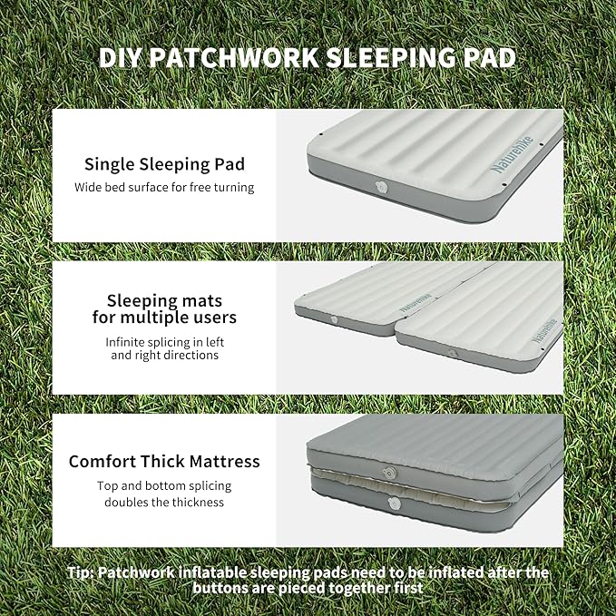 Naturehike Camping Sleeping Pad, Ultralight Inflatable Sleeping Mat with Pillow Built-in Foot Pump, 2.6 Inch Lightweight Air Mattress for Backpacking, Hiking, Traveling (Grey)