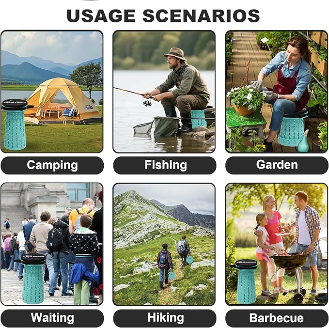 ALEVMOOM Upgraded Collapsible Stool with Cushion,600LBS Max Weight,18.31" Height Adjustable,Sturdy Portable Telescoping Stool,Folding Camping Stool for Outdoor Hiking Travel