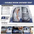 Camping Shower Tent Deluxe Changing Room Easy Set Up Privacy Shelter,Large Toilet Tent with Floor Drain Design for Beach, Camping,Hiking with Stakes and Ropes for Stability