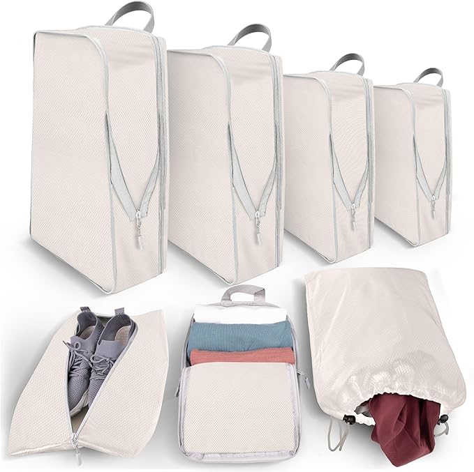 AMHARBOR Set of 6 Compression Packing Cubes for Travel - Space-Saving Luggage Organizers - Vacation Travel Essentials - Lightweight Accessories for Suitcase