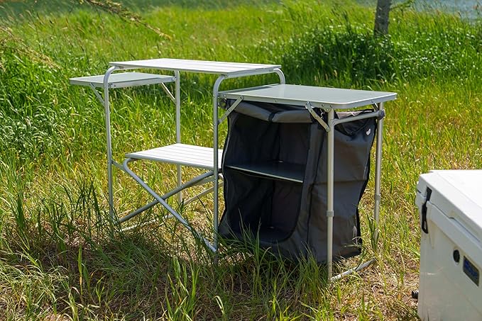 Deluxe Roll Top Kitchen Table for Camping Made with Weather-Resistant Aluminum (by Caddis Sports)