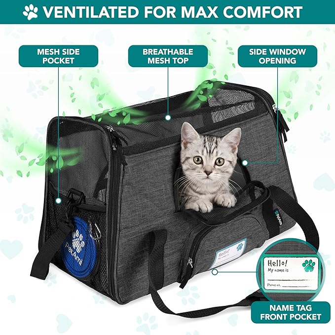 PetAmi Airline Approved Pet Carrier for Cats & Small Dogs, Soft Sided TSA Travel Carrier Bag with Sherpa Bed, Breathable Mesh Ventilation, Collapsible Bowl, Up to 18 lbs, Small Heather Dark Gray