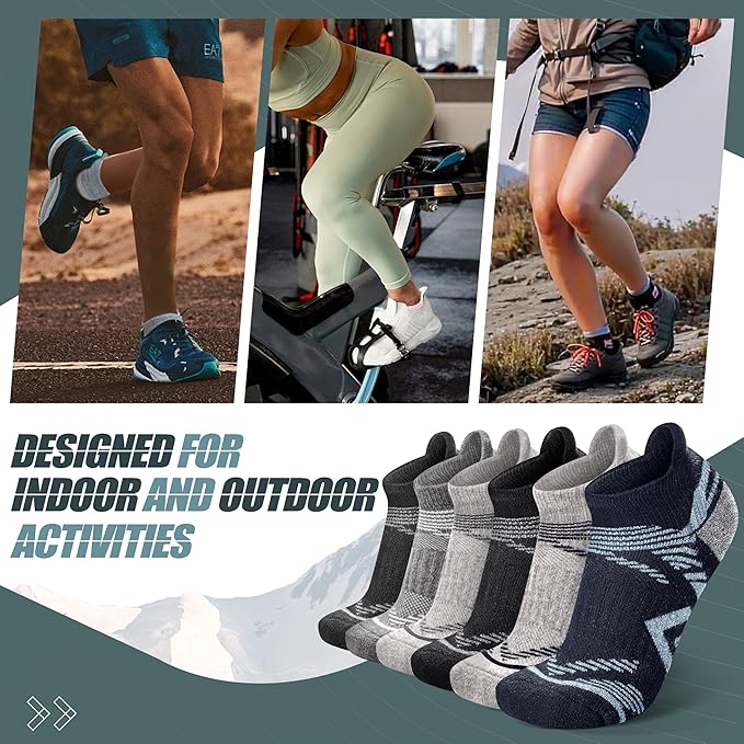 ANTSANG 6 Pairs Merino Wool Ankle Hiking Running Socks Compression Thick Cushion Breathable No Show Socks for Men Women