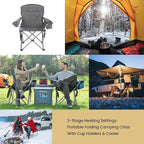 ARROWHEAD OUTDOOR Portable Heated Folding Camping Chair w/ 6-Can Cooler, 3 Heat Settings, Cup & Wine Glass Holder, Heavy-Duty Carrying Bag, Padded Armrests, Battery NOT Included, Supports up to 330lbs
