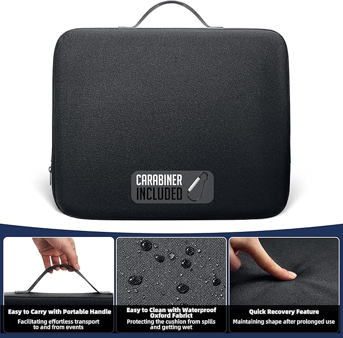 2-Pack Stadium Seat Cushions for Bleachers – Waterproof 2.8" Extra Thick for Long Sitting Hours, Portable Bleacher Cushions, Lightweight Stadium Seat Pads, Suitable for Outdoor Use (Black)