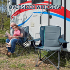 Timber Ridge 550 LBS Oversized Folding Camping Chair for Adults, Heavy Duty Outdoor Chair with Cup Holder Side Pocket for Camp, Lawn, Picnic, Navy-Upgrade