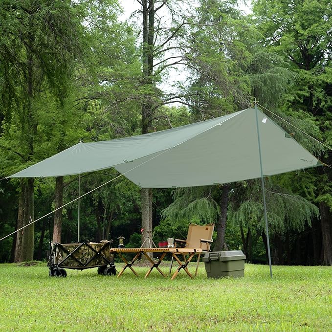 FREE SOLDIER Camping Tarp Waterproof Portable Multifunctional Outdoor Traveling Awning Backpacking Shelter Rain Tarp (Bean Green 10×10.5ft)