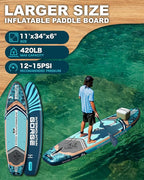 11'x34 Ultra Wide Paddleboard, Inflatable SUP&430lb Capacity for All Skill, Stand-up Paddle Board for Yoga/Family, EVA Deck, US Fin, High-Pressure Pump, 100L Bag, Safety Leash