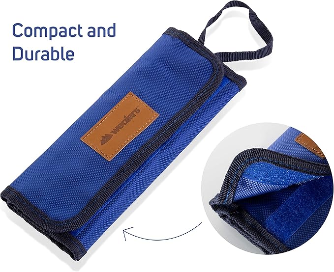 13 Piece Stainless Steel Family Cutlery Picnic Utensil Set with Travel Case for Camping | Hiking | BBQs - Includes Forks | Spoons | Knifes | Chopstick, Plus Nylon Commuter Case (Dark Blue)