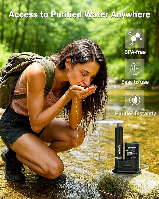 Frizzlife Electric Water Filter Camping, 0.01μm Ultrafiltration 7-Stage Portable Water Filter, Rechargeable Water Purifier for Camping, Survival, Backpacking, Hiking & Emergency, EF1200