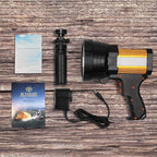 BUYSIGHT Rechargeable Spotlight, 1000 high Lumen Handheld Flashlight, Large Flashlight Lightweight and Super Bright Searchlight (Gold Aluminium_Alloy)