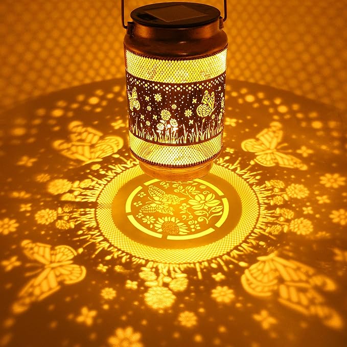 Butterfly Solar Lanterns Outdoor Waterproof Garden Decor, Birthday Mothers Day Gifts for Women Mom Grandma, Metal Hanging Solar Lights for Outside Yard Patio Pathway Backyard Porch