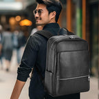 Large Black Leather Backpack for Men, 17.3 Inch Genuine Leather Laptop Backpack for Men, Minimalist Luxury Executive Computer Backpack for Travel Work