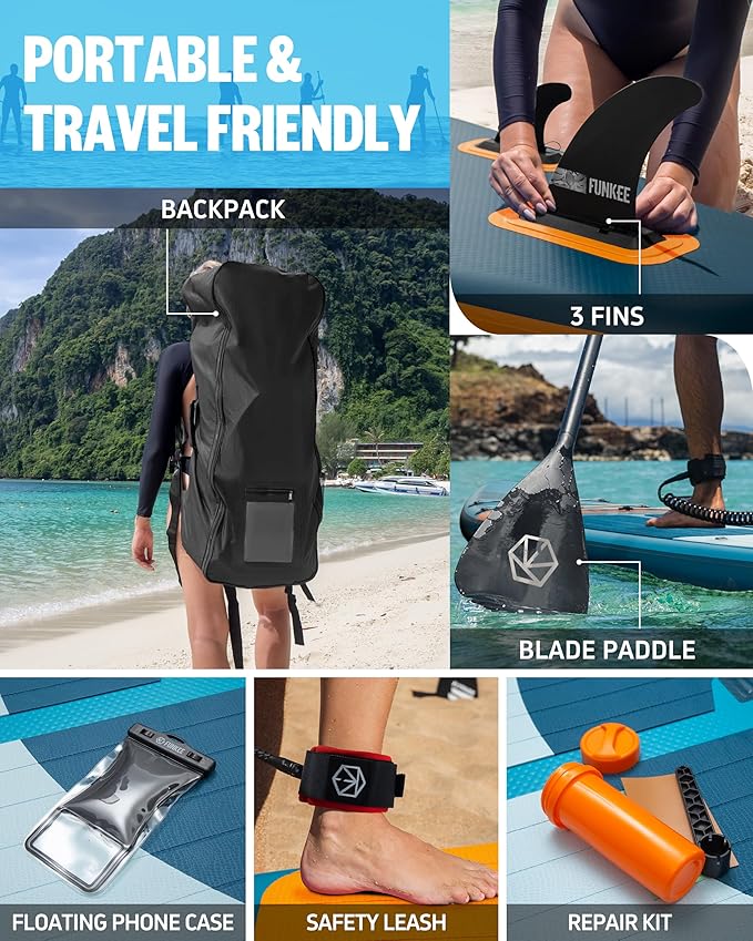 11’×34"×6" Extra Wide Inflatable Stand Up Paddle Board, Sup Board with Removable Fins, Backpack, Floating Paddle, Safety Leash, Floating Phone Case for Adults & Youth of All Skill Levels