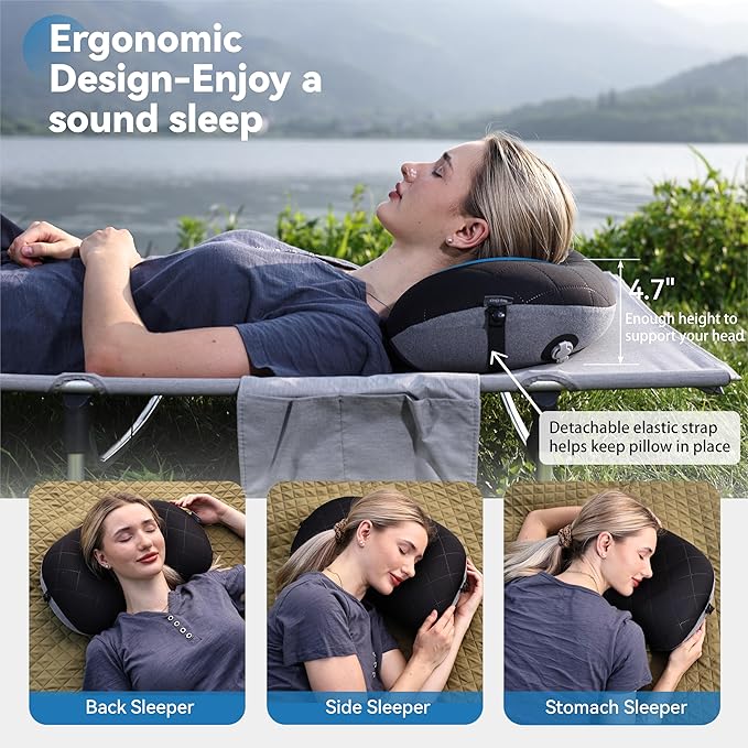 MARCHWAY Ultralight Inflatable Camping Pillow with Soft Washable Cover, Compact Compressible Portable Travel Air Pillow for Outdoor Camp, Sport, Hiking, Backpacking Sleep (Black)