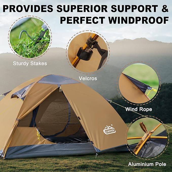 2 Person Backpacking Tent, Waterproof Windproof Two Person Tent, Lightweight Easy Setup 2 Man Tent for Camping Hiking Cycling