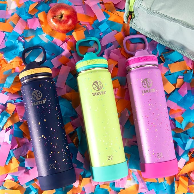 Takeya Actives Water Bottle with Straw Lid - Bottle with Double Stainless Steel Insulation - Dishwasher Safe & BPA-Free - Bottle with Straw Lid & Removable Bumper - 22 oz, Cool Ray