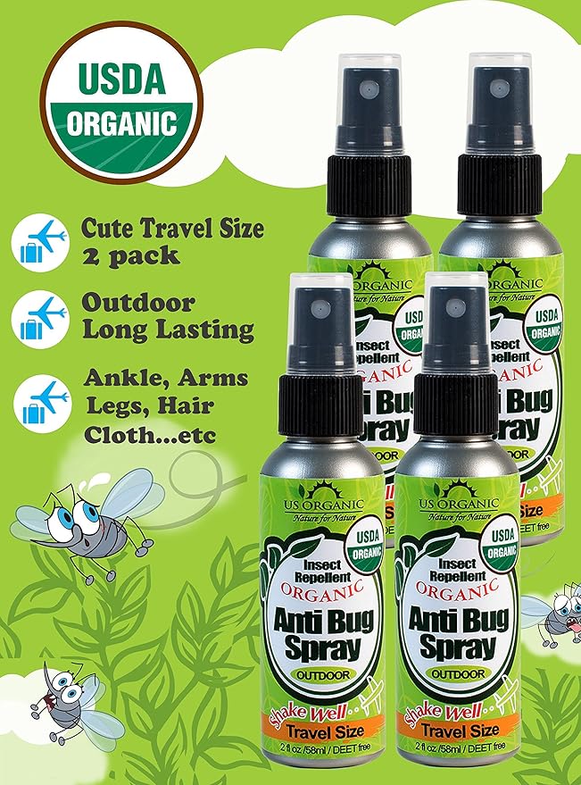 US Organic Mosquito Repellent Anti Bug Outdoor Pump Sprays, USDA Certification, Cruelty Free, Proven Results by Lab Testing, Deet-Free (2 oz - Extra Value 4 Pack)