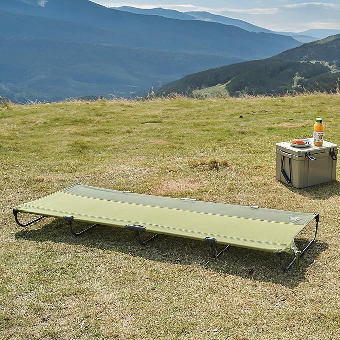 TIMBER RIDGE Lightweight Aluminum Camping Cot, 20-Second Quick Set-Up Folding Cot Low Profile with Zipper Closure, Portable Carry Bag for Camping, Travel and Outdoors, Support up to 225lbs, Green