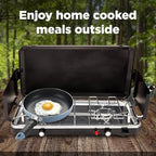 Hike Crew Gas Camping Stove | 20,000 BTU 2 Burner Propane Portable Stovetop | Foldable Legs | Integrated Igniter & Included Regulator | Wind Panels & Built-in Carrying Handle