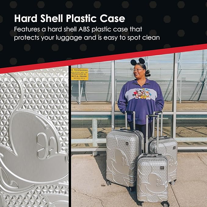 FUL Disney Mickey Mouse 30 Inch Rolling Luggage, Hardshell Suitcase with Spinner Wheels, Silver