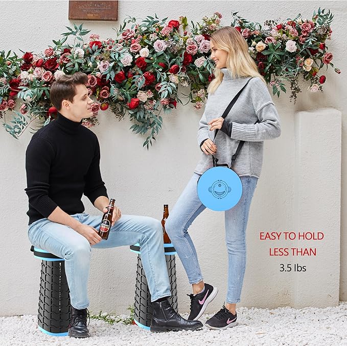 ALEVMOOM 2025 Upgraded XXL Collapsible Stool with Cushion 19.7",1000lbs Max Weight,Wider & Taller Pop Up Seat, Heavy Duty Portable Retractable Folding Chair or Travel Foot Rest for Camping & Outdoors