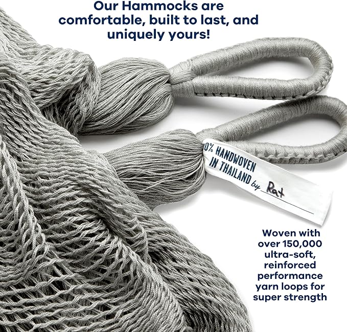 Handwoven Hammock by Yellow Leaf Hammocks - Family Size, Fits 2+ PPL, 550lb max - Weathersafe, Super Strong, Easy to Hang, Ultra Soft, Artisan Made - Color: Grey