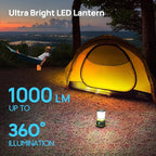 LED Camping Lantern Rechargeable, Consciot Camping Lights, 1000LM, 4 Light Modes, 4400mAh Power Bank, IPX4 Waterproof, Dimmable Tent Lights for Emergency, Power Outages, USB C Cable Included, 2 Pack