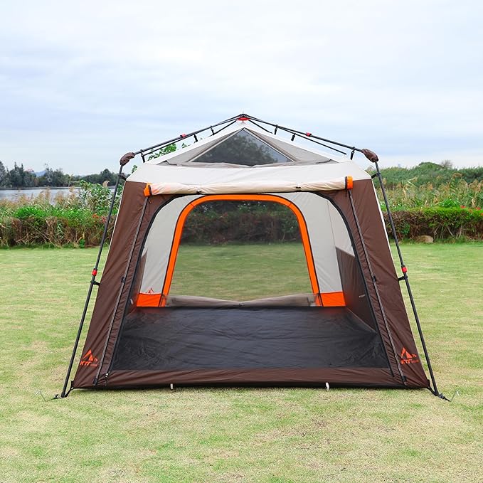 KTT Instant Tent 6 Person(C),Large Family Cabin Tents,Automatic Tent Build Quickly in 60S,2 Rooms,2 Top Windows,3 Doors and 3 Windows with Mesh,Waterproof,Big Tents for Outdoor,Picnic,Camping