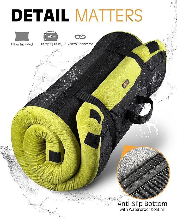 4 Inch GAIALOOP Extra Thick Memory Foam Camping Mattress, Roll Up Floor Sleeping Mat Camp Cot Mattress Pad Travel Camping Couch Bed for Guest Adults Side Sleepers