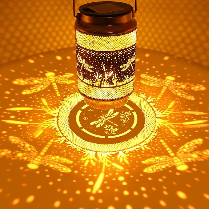 Dragonfly Solar Lanterns Outdoor Waterproof Garden Decor, Birthday Mothers Day Gifts for Women Mom Grandma, Metal Hanging Solar Lights for Outside Yard Patio Pathway Backyard Porch